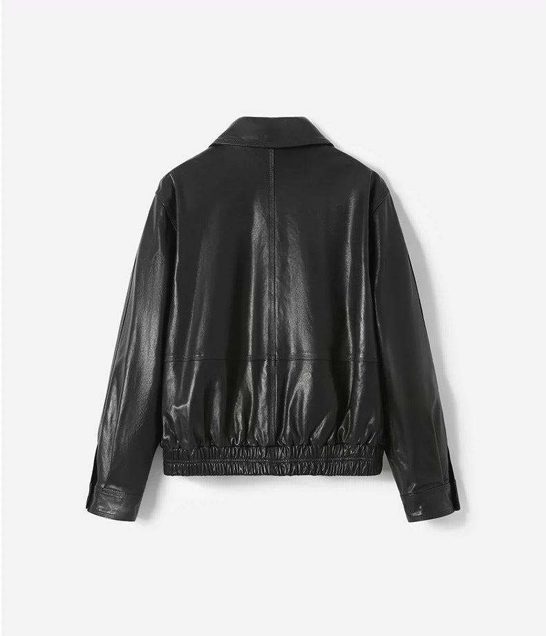 Women Leather Motorcycle Jacket Waxed Moto Jacket