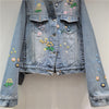 Women’s Embroidered Floral Sequin Denim Jacket Short Fit