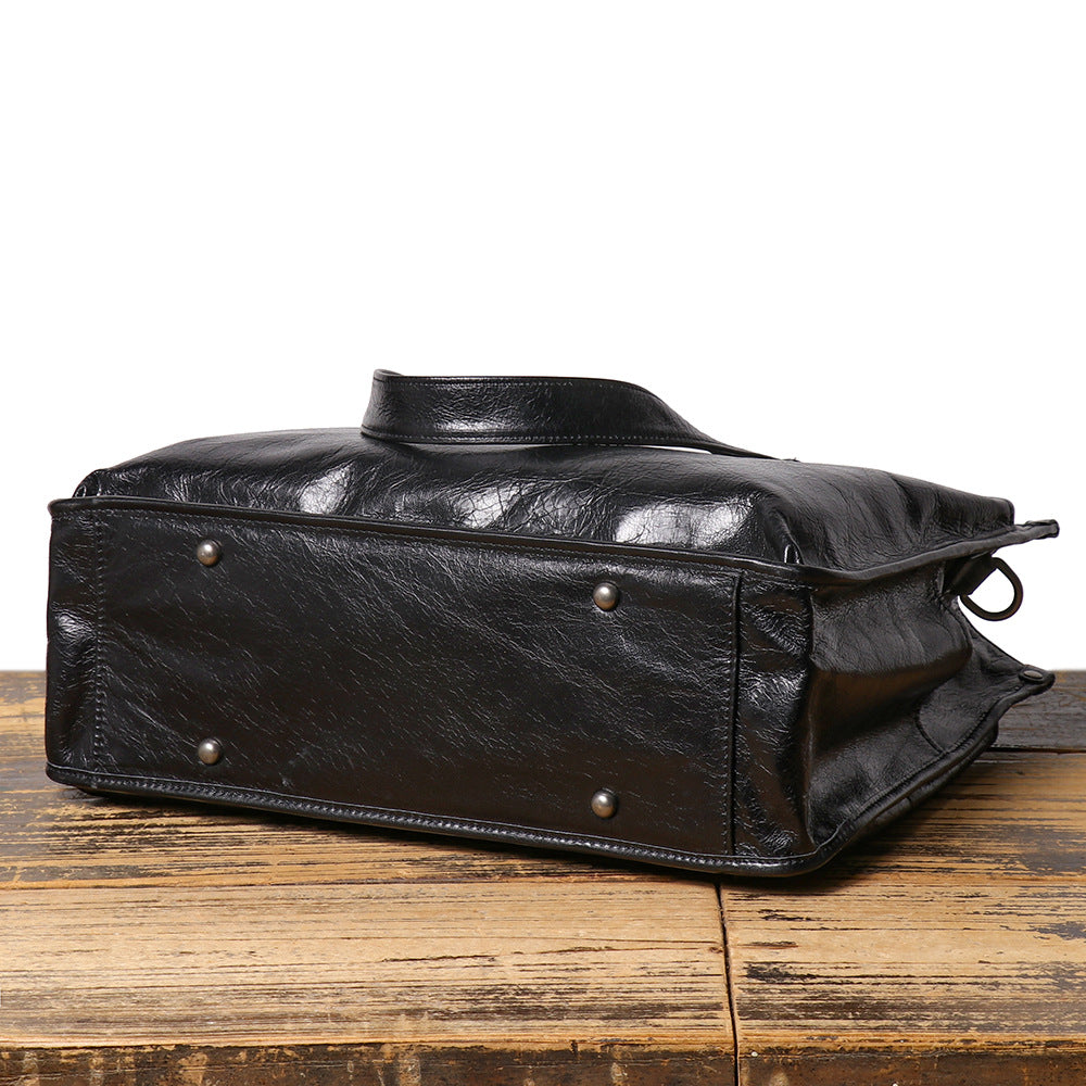 Leather Men's Business Laptop Briefcase with Shoulder Strap