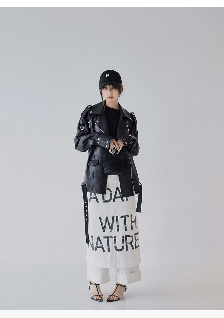 Women Oversized Genuine Leather Motorcycle Jacket Retro Washed