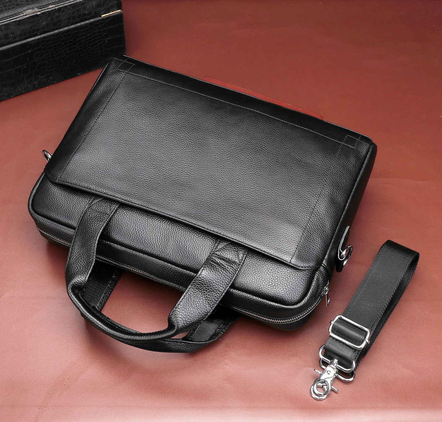 Men's Full Grain Leather Office Bag Briefcase for 13.5" Laptop