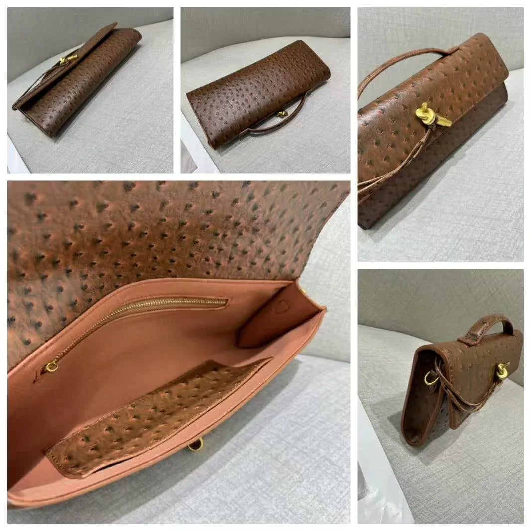 Women’s Genuine Leather Ostrich Pattern Clutch Crossbody