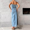 Strapless Denim Maxi Dress for Women Slim Fit With Side Slit