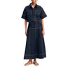 Women’s Denim Two Piece Set Skirt with Slit and Pocket Shirt