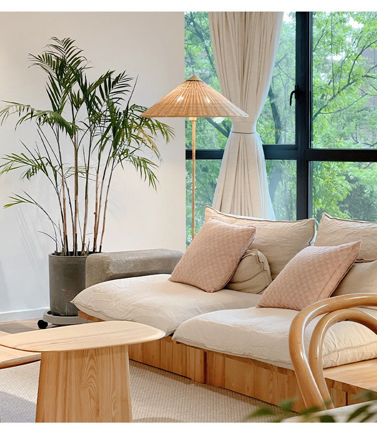 Danish Wabi-Sabi Rattan Floor Lamp Retro Hat Style Standing Light