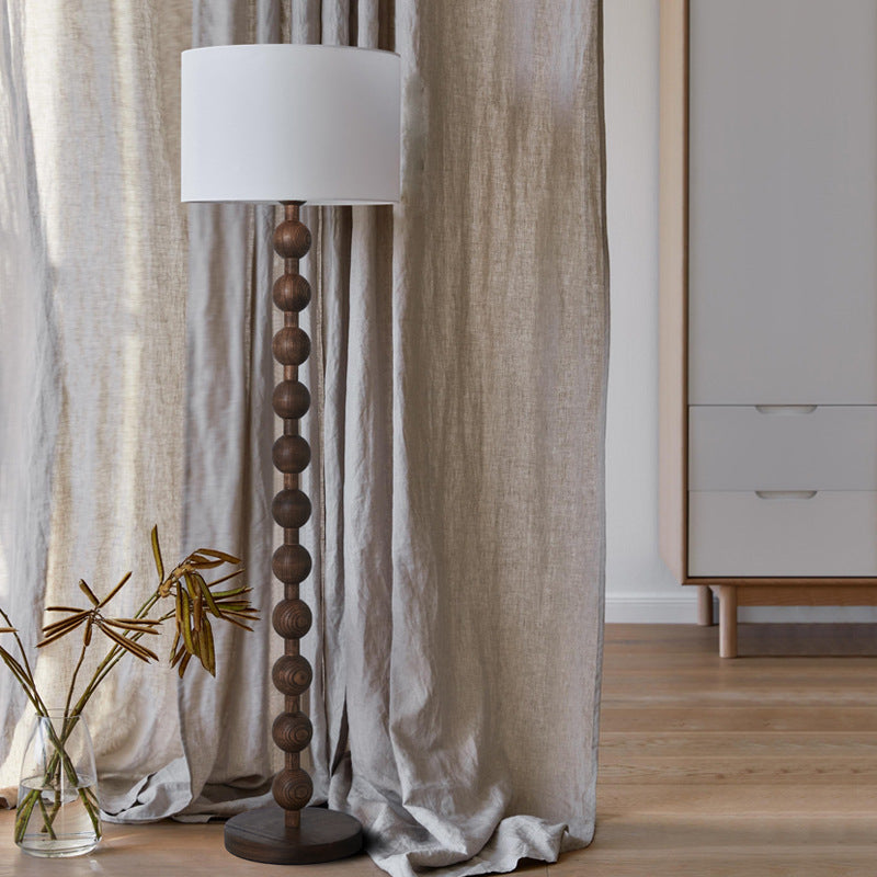 French Medieval Wabi-sabi Wooden Floor Lamp with Cloth Shade