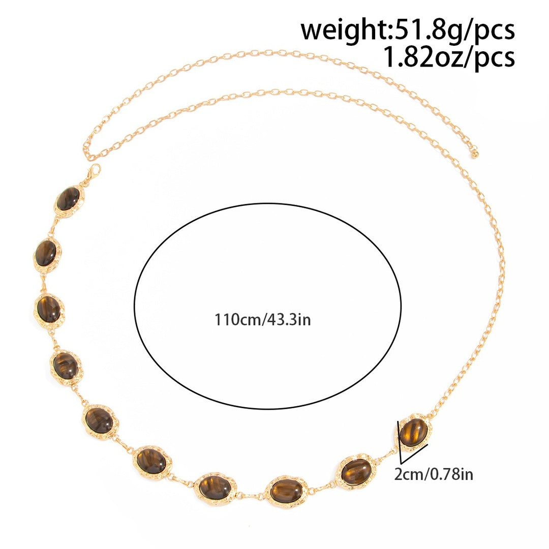 Gold Waist Chain with Faux Tiger’s Eye Oval Accents