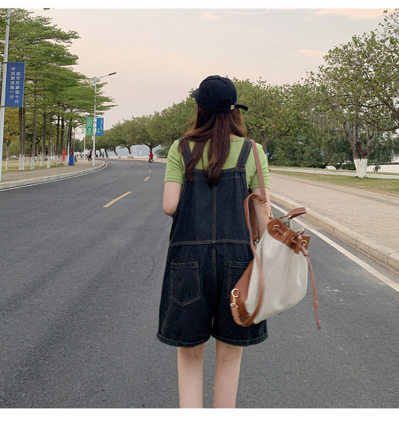 Denim Casual Distressed Overalls Bib Shorts