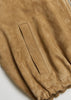 Tan Real Suede Leather Jacket for Women with Drawstring Hem