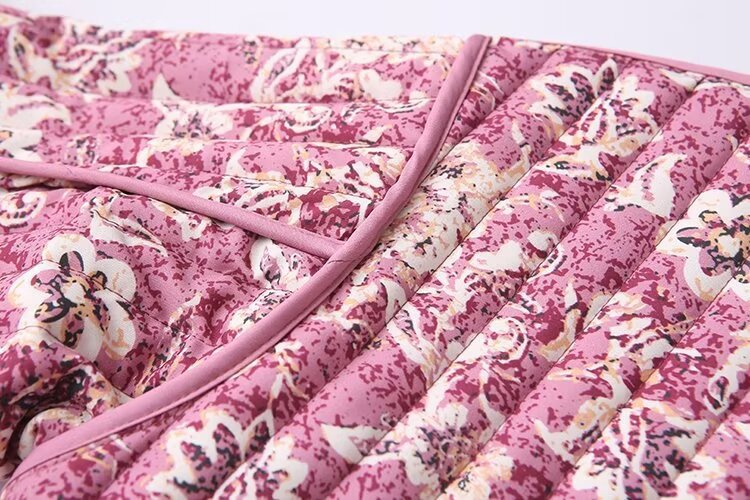 Women Floral Quilted Cotton Jacket Round Neck