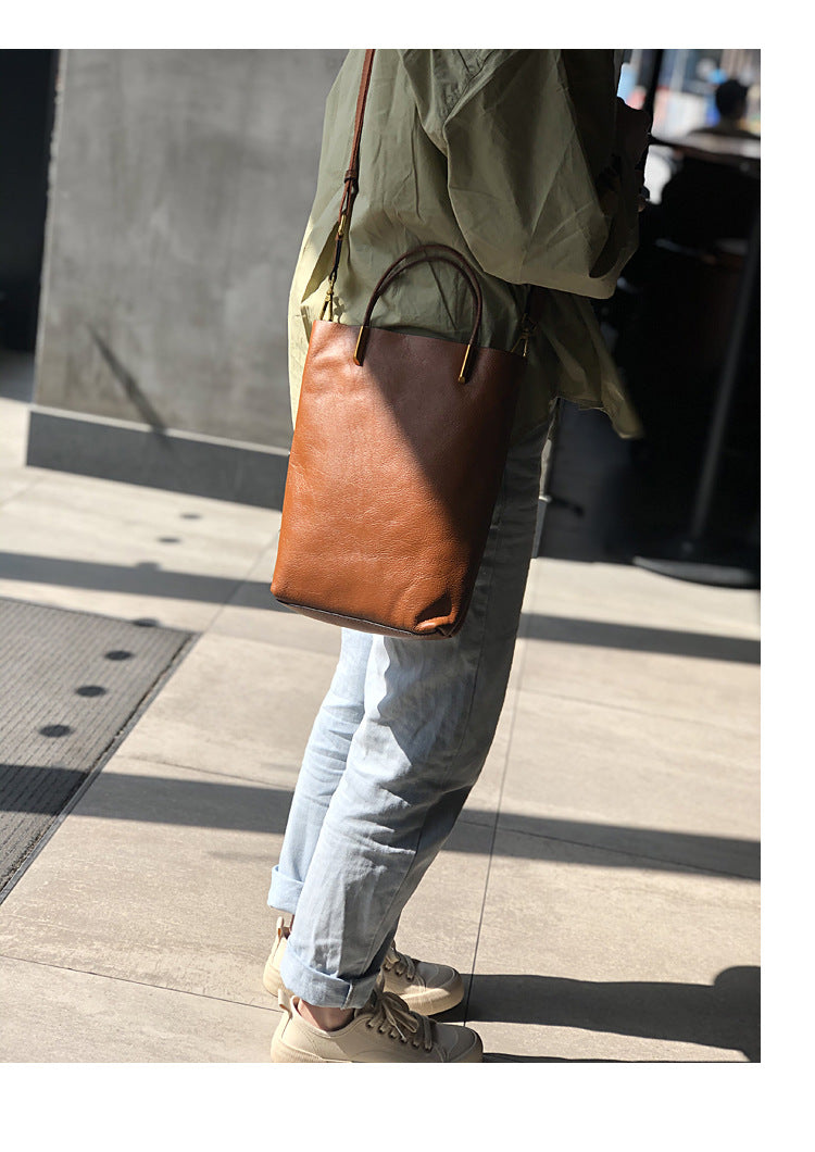 Genuine Brown Office Tote with Adjustable Strap