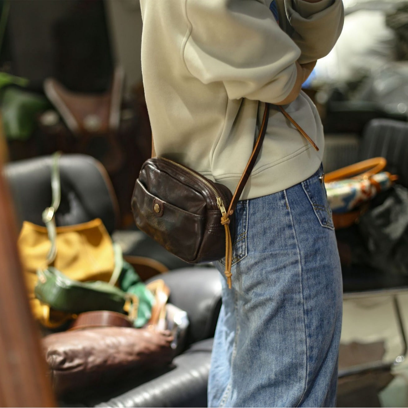 Women Leather Messenger Pillow Bag