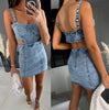 Women’s Denim Suspender Backless Mini Dress