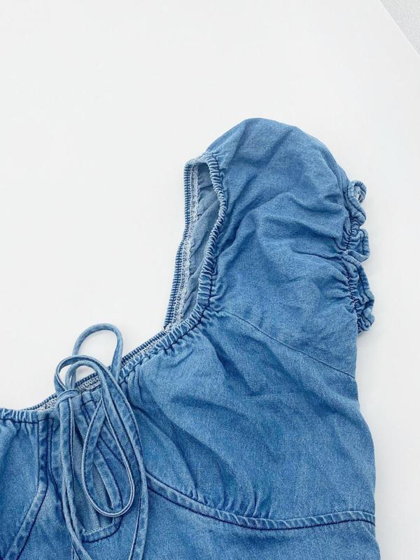 Women’s Plain Tie Front Denim Mini Dress