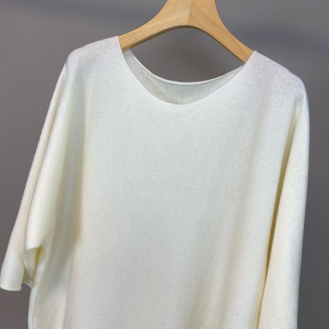 Women Wool Cashmere Round Neck Mid Sleeve Sweater