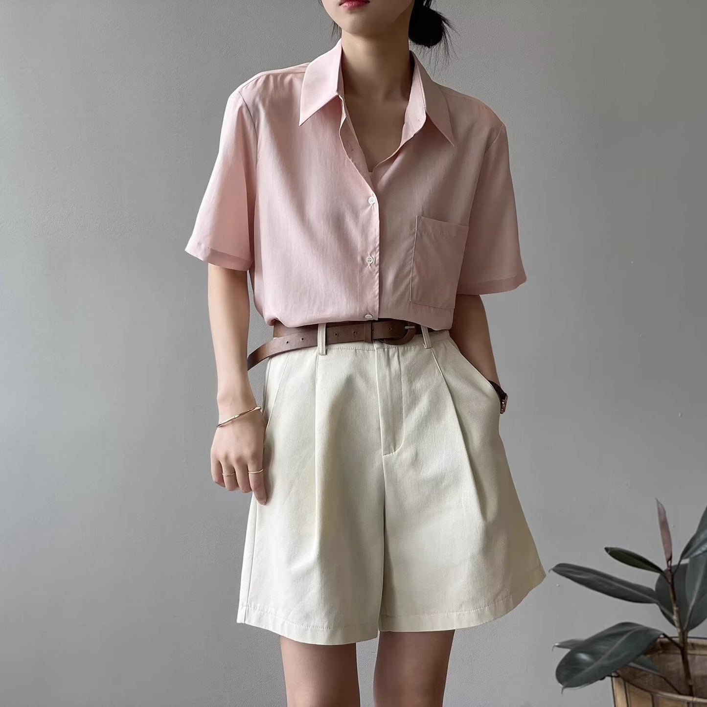 High Waist Belted Summer Shorts for Women