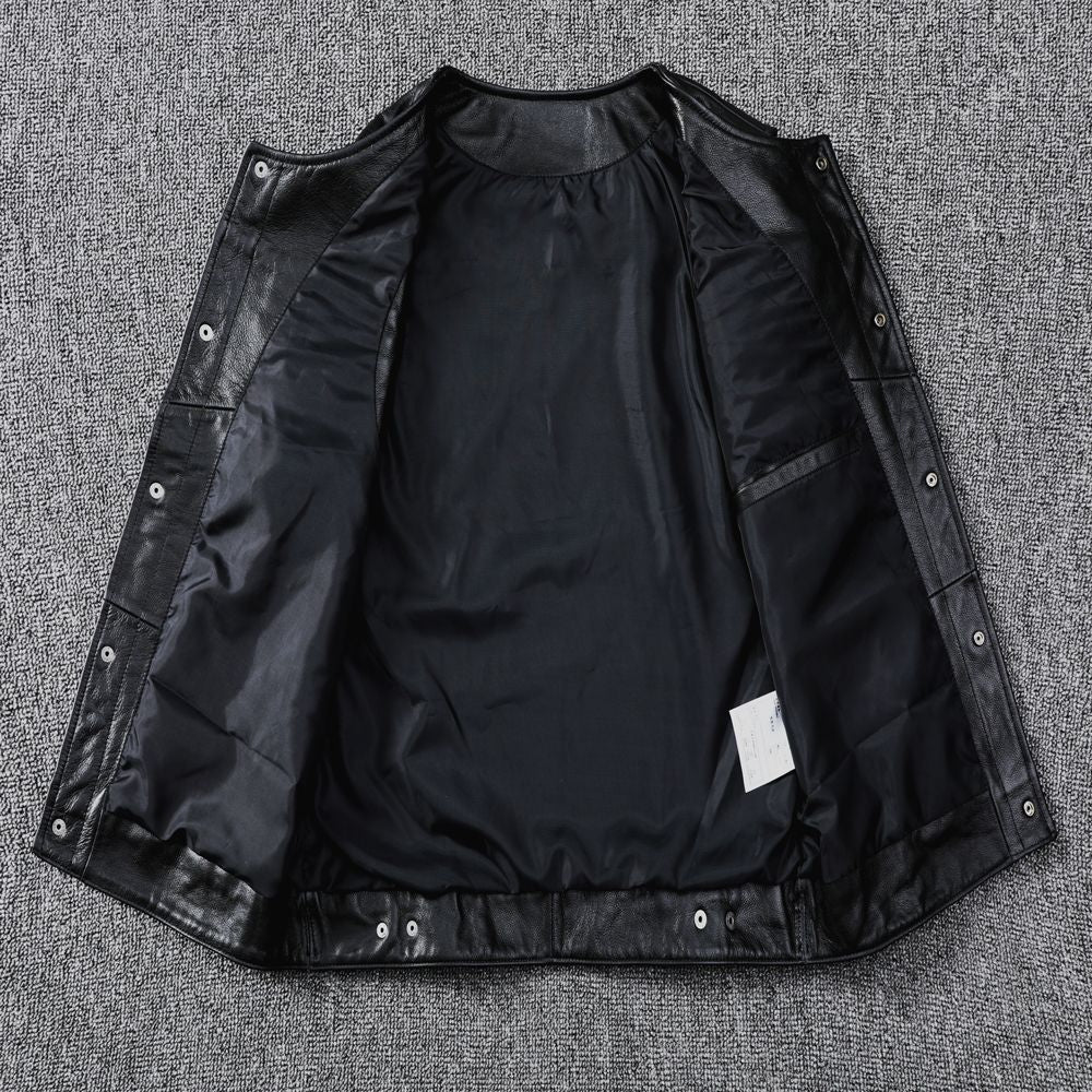 Biker Leather Vest Men Slim Fit Motorcycle Vest