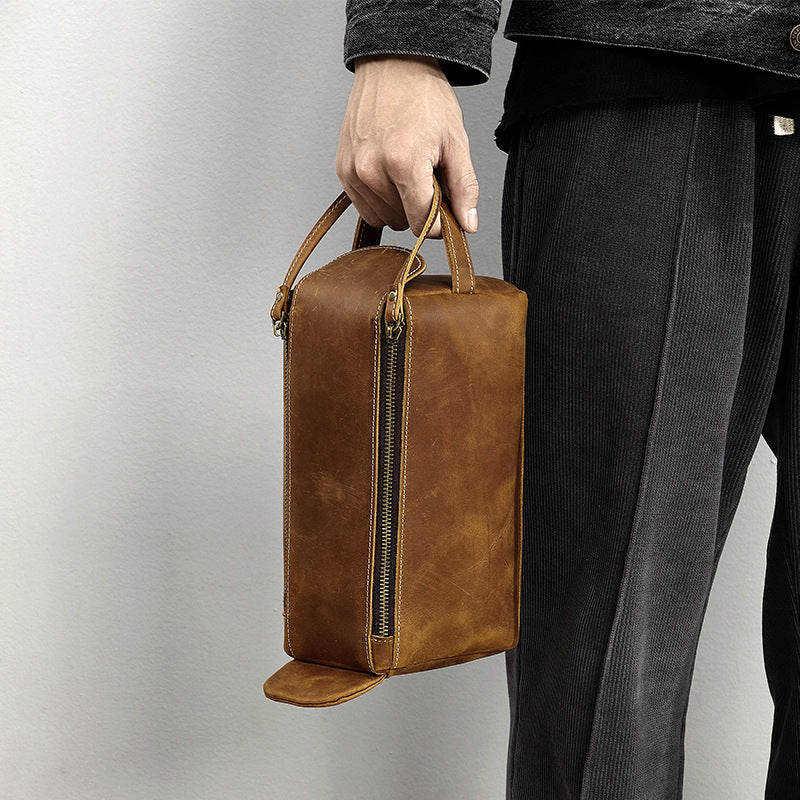 mens toiletry bag real leather