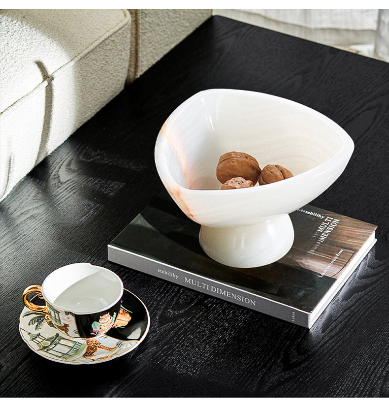 Nordic Marble Fruit Plate Bowl with Pedestal Base for Living Room Decor