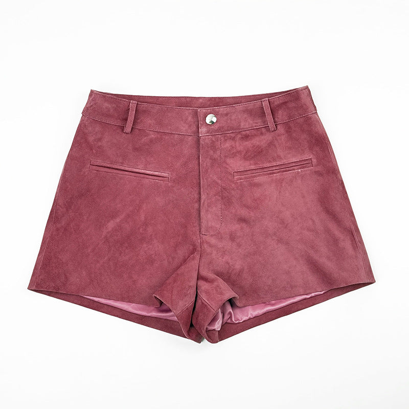 Women’s Silver Leather Mid-Rise Shorts