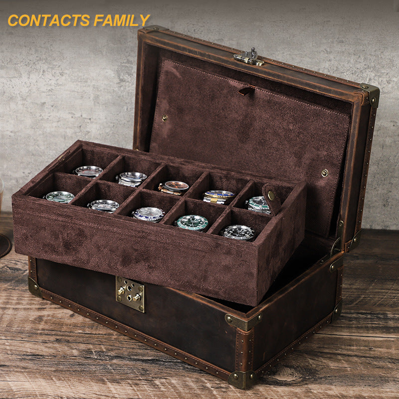 Vintage Leather Watch Box for Men 10 Slot Display Case