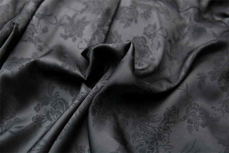Leather Top for Women with Jacquard Sleeves and Mandarin Collar