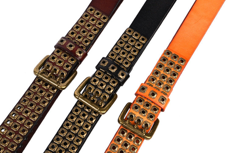 Studded Leather Belts with Rivets Western Cowboy