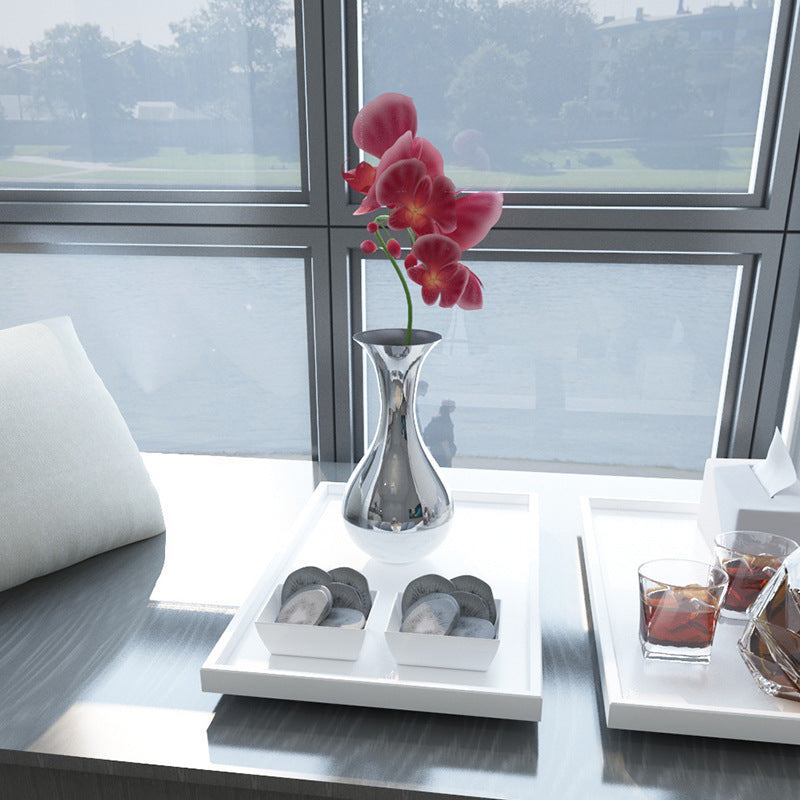 Modern Light Luxury Marble Vase with Silver Finish