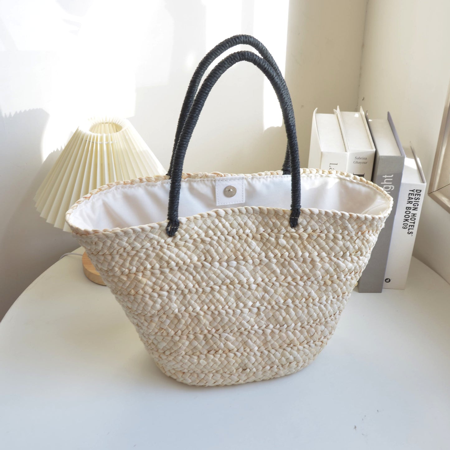Hand Woven Straw Bucket Tote Bag