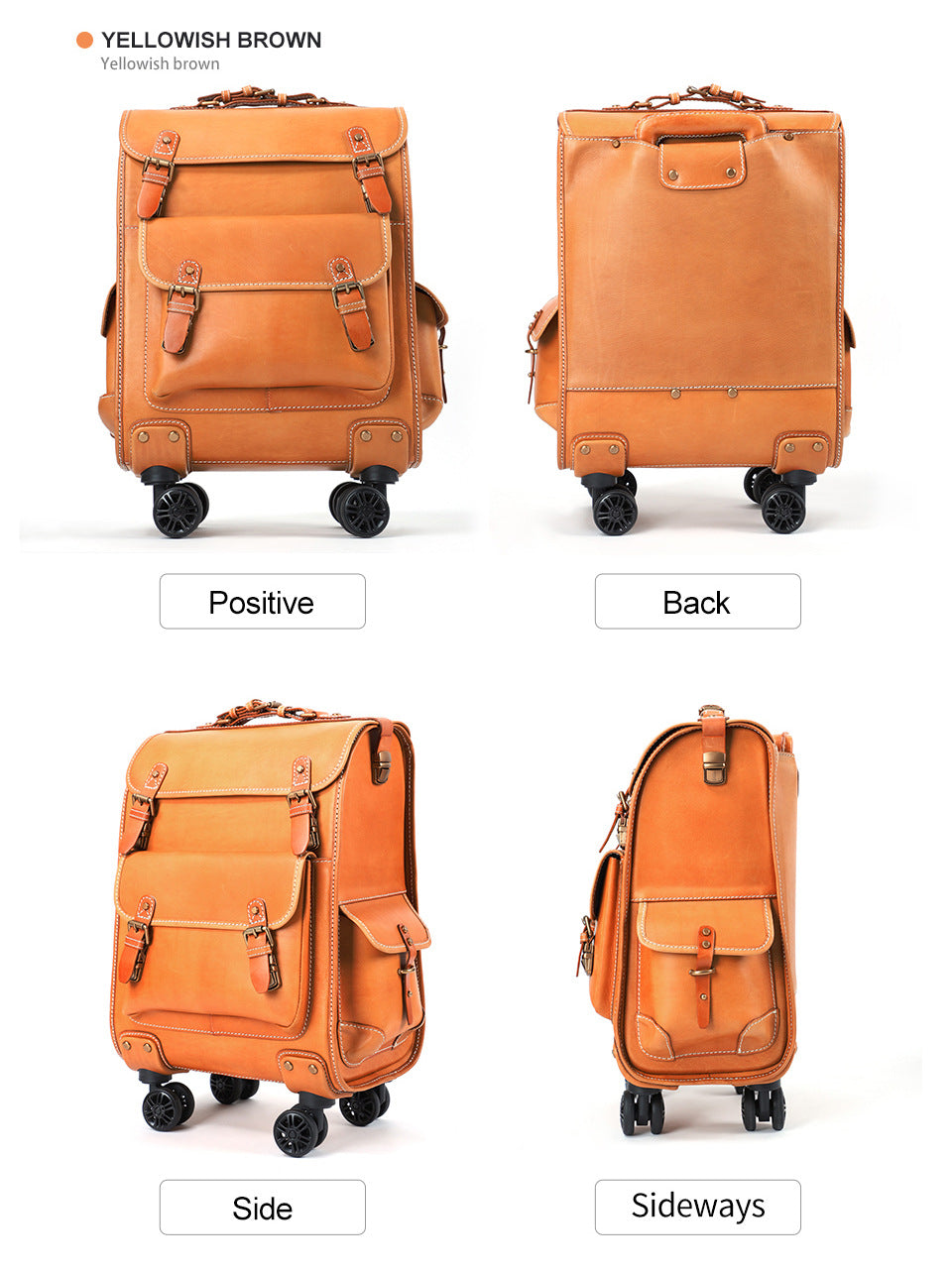 Leather Luggage Trolley Case Carry-On Suitcase with Wheels