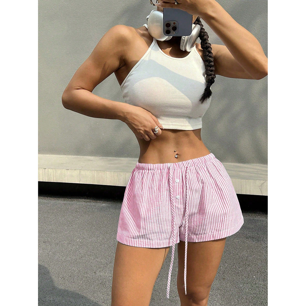 front buttons striped boxer shorts women