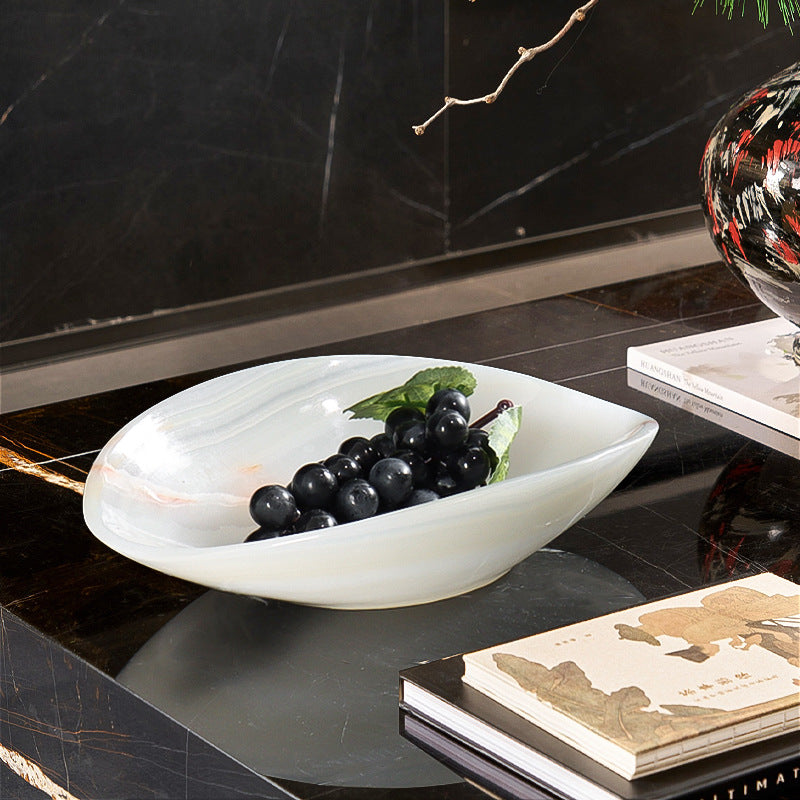 Light Luxury Marble Fruit Plate Natural White Jade Decorative Bowl