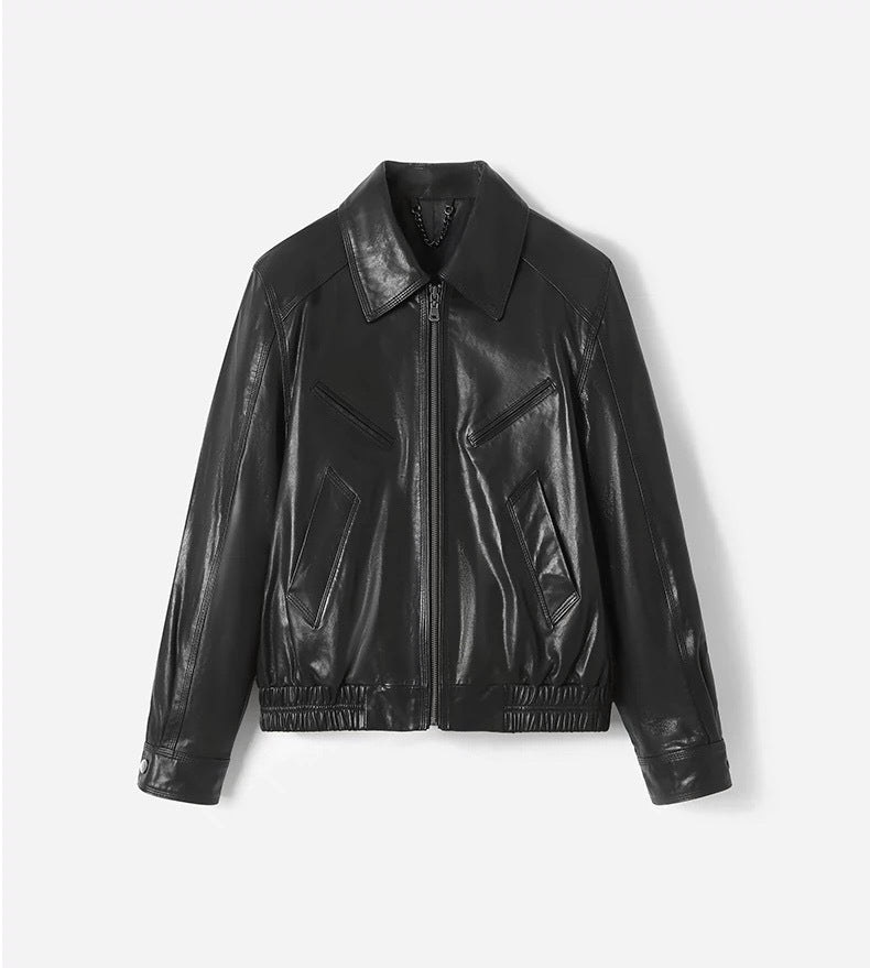 Women Leather Motorcycle Jacket Waxed Moto Jacket