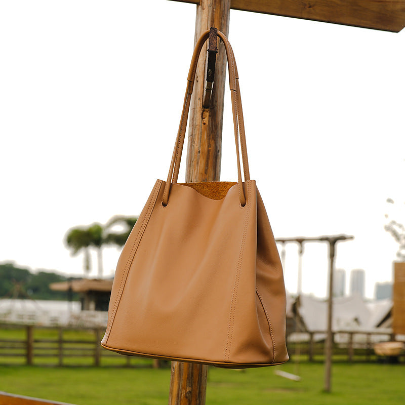 Vintage Women Leather Tote Bag Bucket Purse