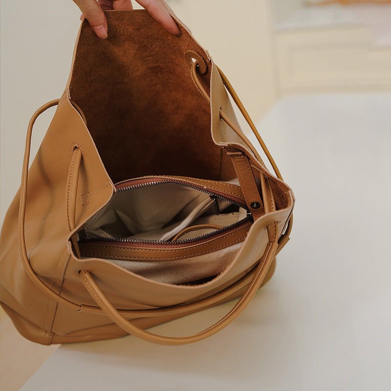 Vintage Women Leather Tote Bag Bucket Purse