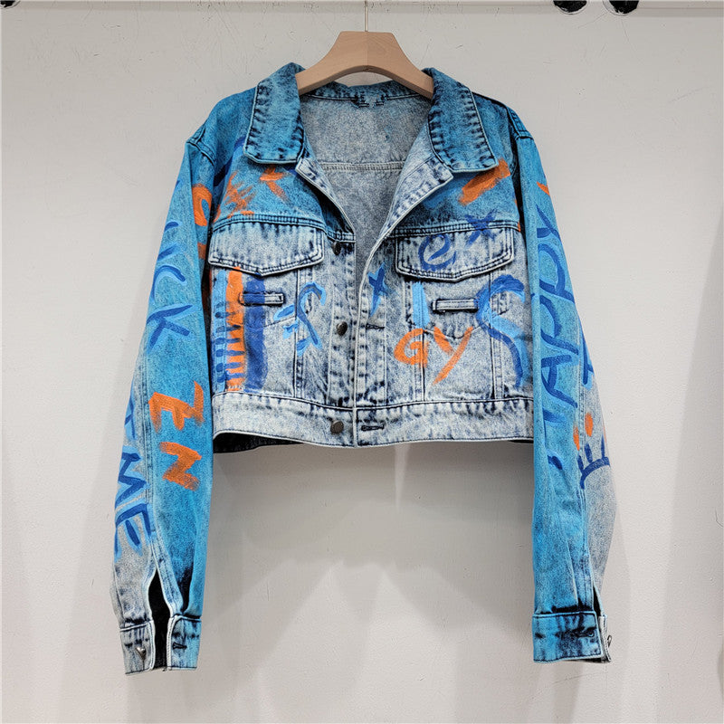 Women’s Cropped Graffiti Denim Jacket