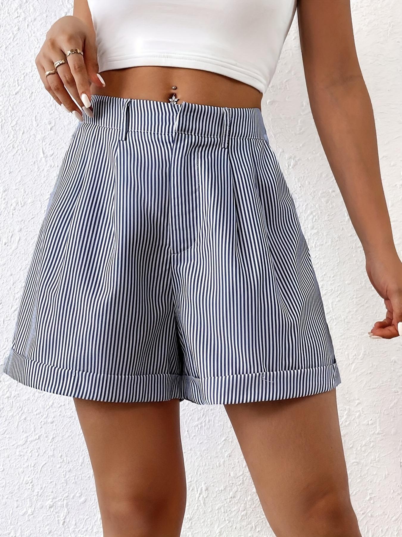 blue and white striped shorts