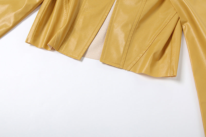 Cropped Faux Leather Jacket for Women with Detachable Sleeves