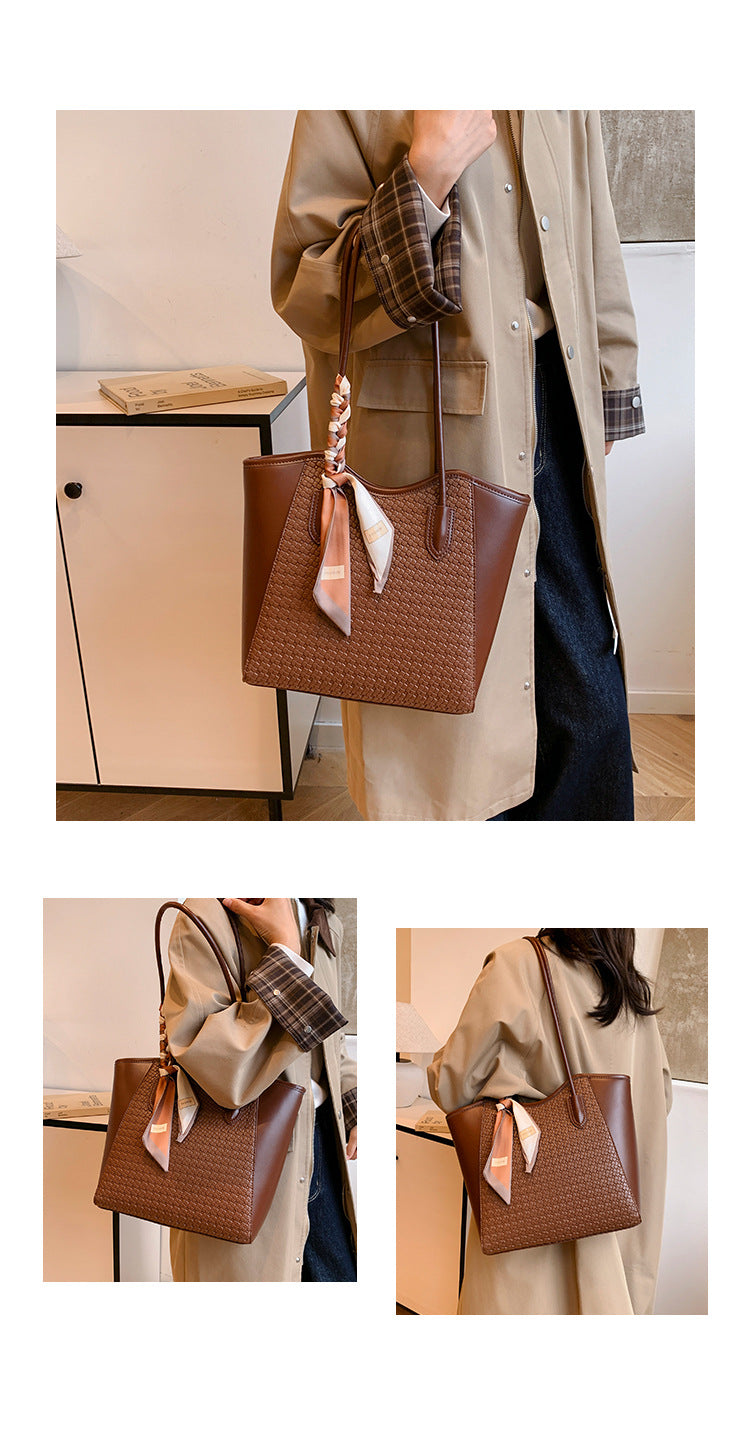 Women’s Texture Leather Shoulder Tote Bag Large Capacity