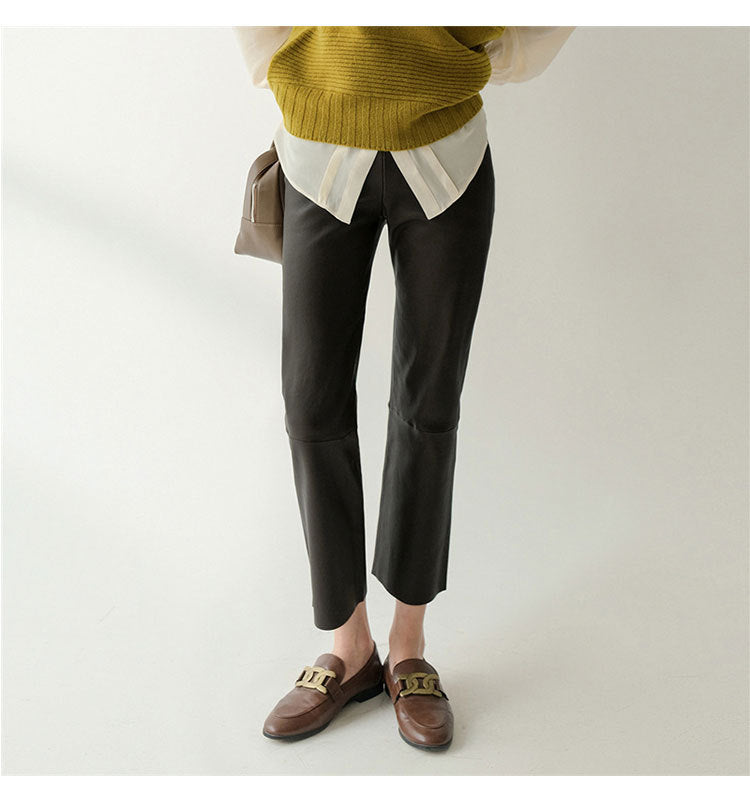 Women’s Brown Stretch Leather Pants High Waisted