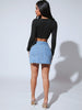 Denim Skirts Single Button Raw Hem