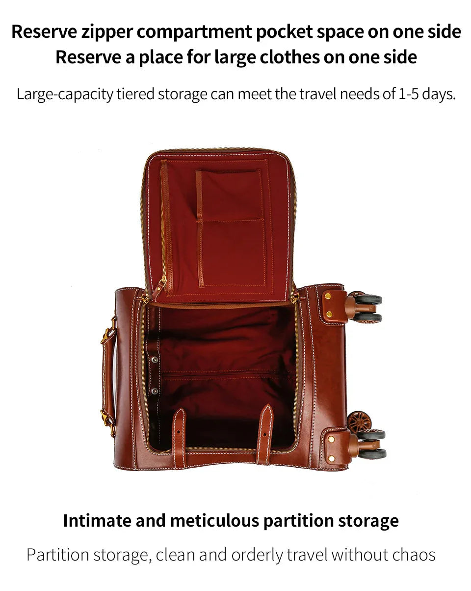 Leather Carry On Suitcase Trolley Case with Spinner Wheels