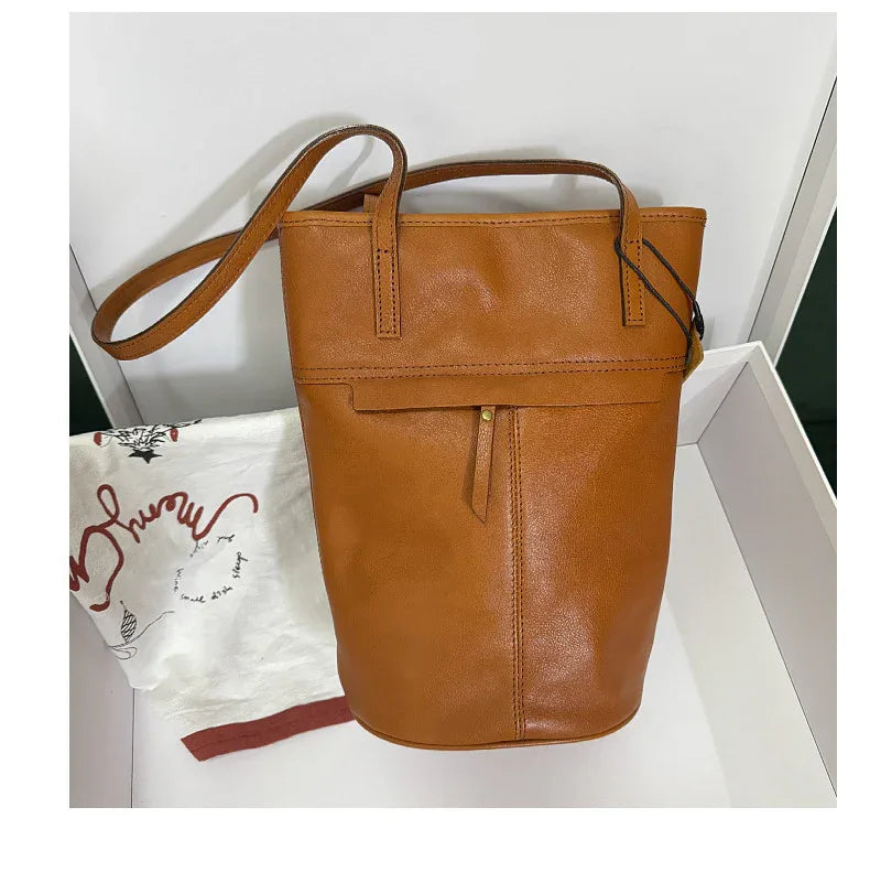 Women’s Genuine Leather Single Shoulder Bucket Bag