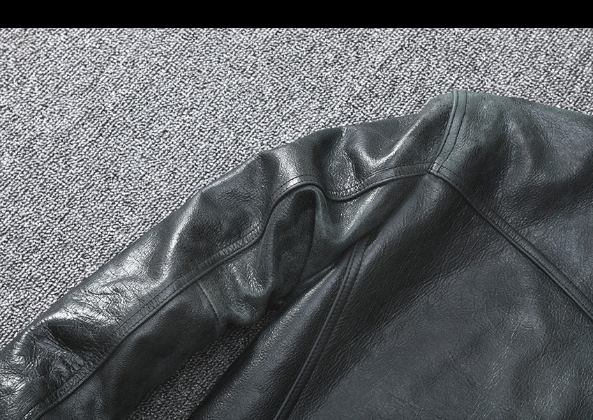 Black Leather Jacket Men Slim Fit Biker Oil Wax Vintage Style