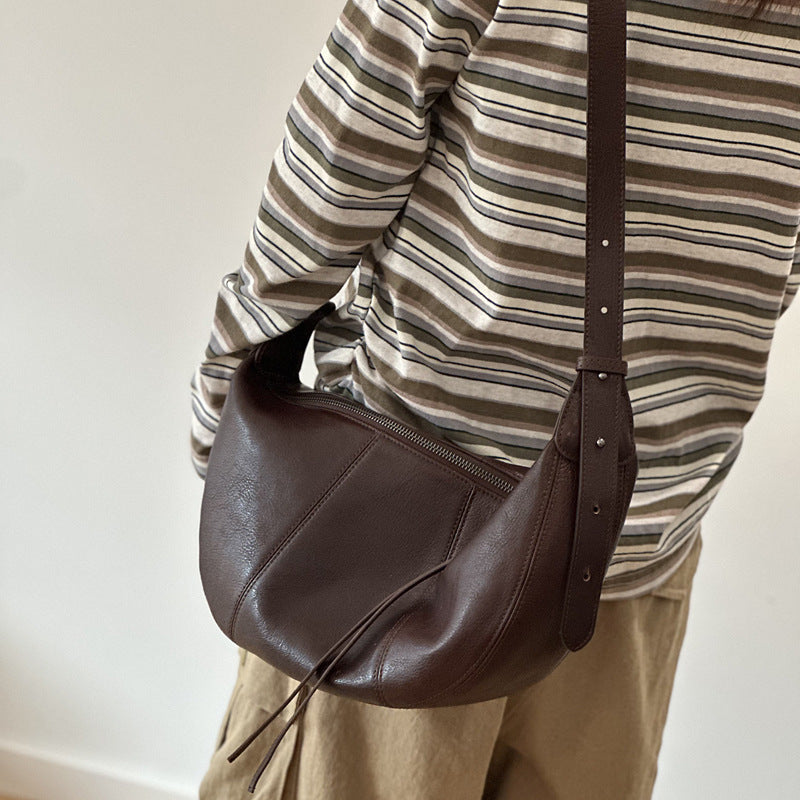 Brown Full Grain Leather Messenger Crossbody Bag for Women