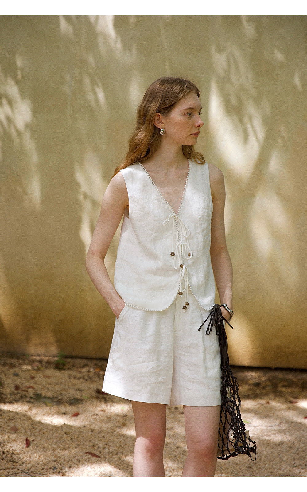 women summer beach linen shorts