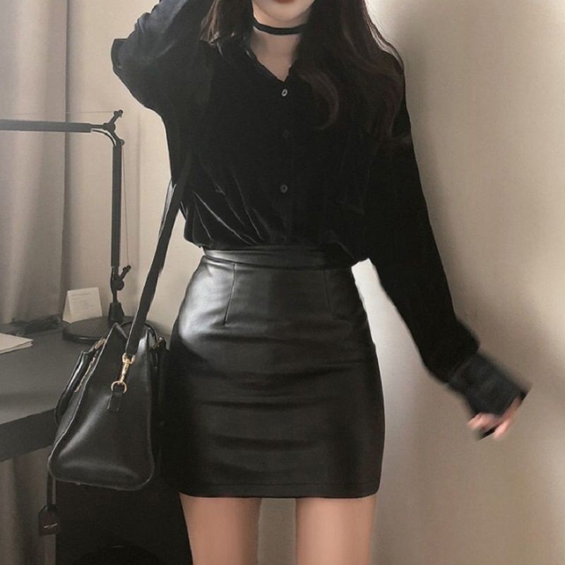 PU Leather Mini Skirt High Waist
