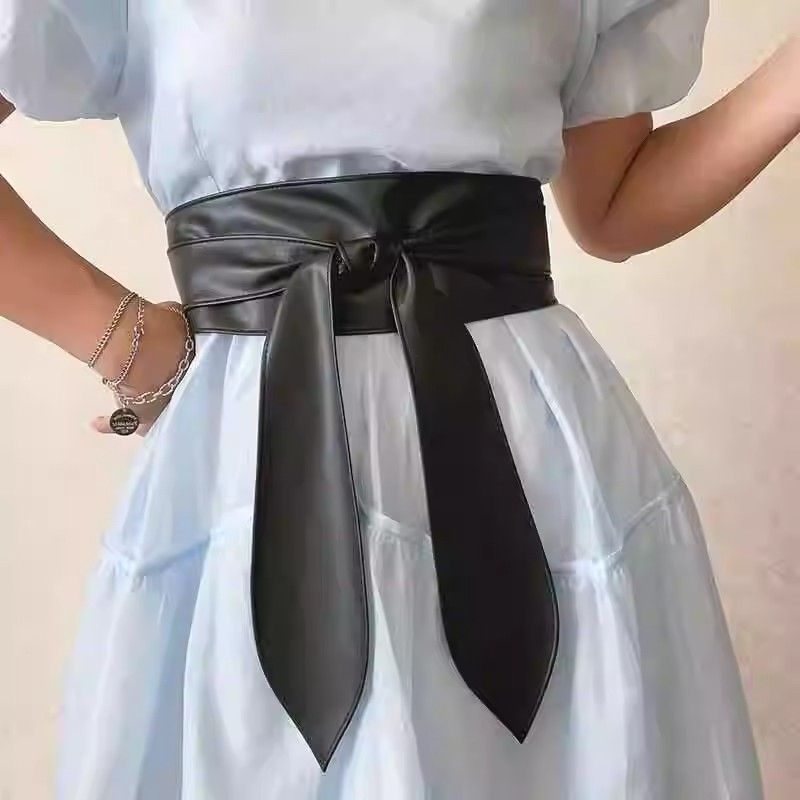 Women’s Wide Faux Leather Bow Tie Waist Belt