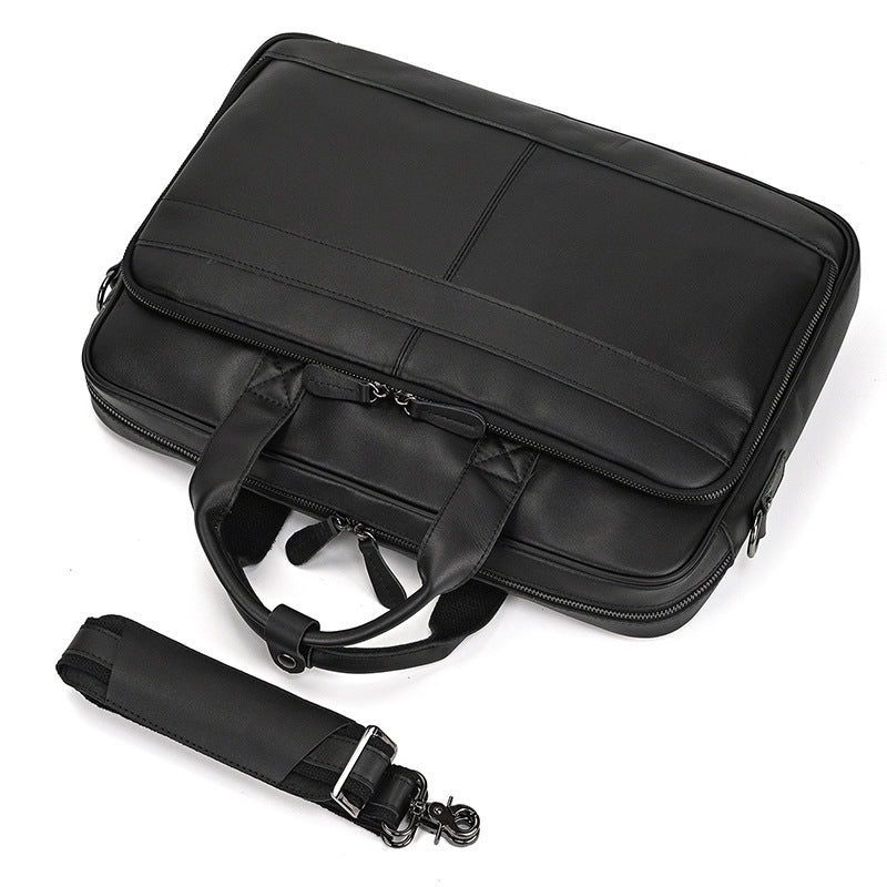 Genuine Leather Carry-On Office Bag with Trolley Strap