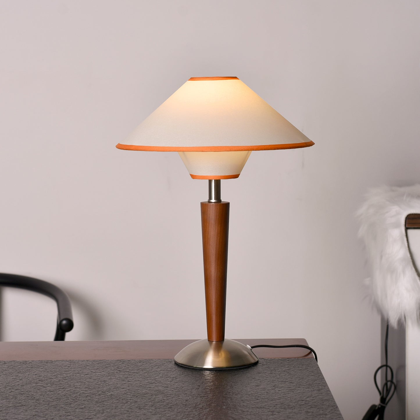 Mid Century Modern Wooden Table Lamp Fabric Shade
